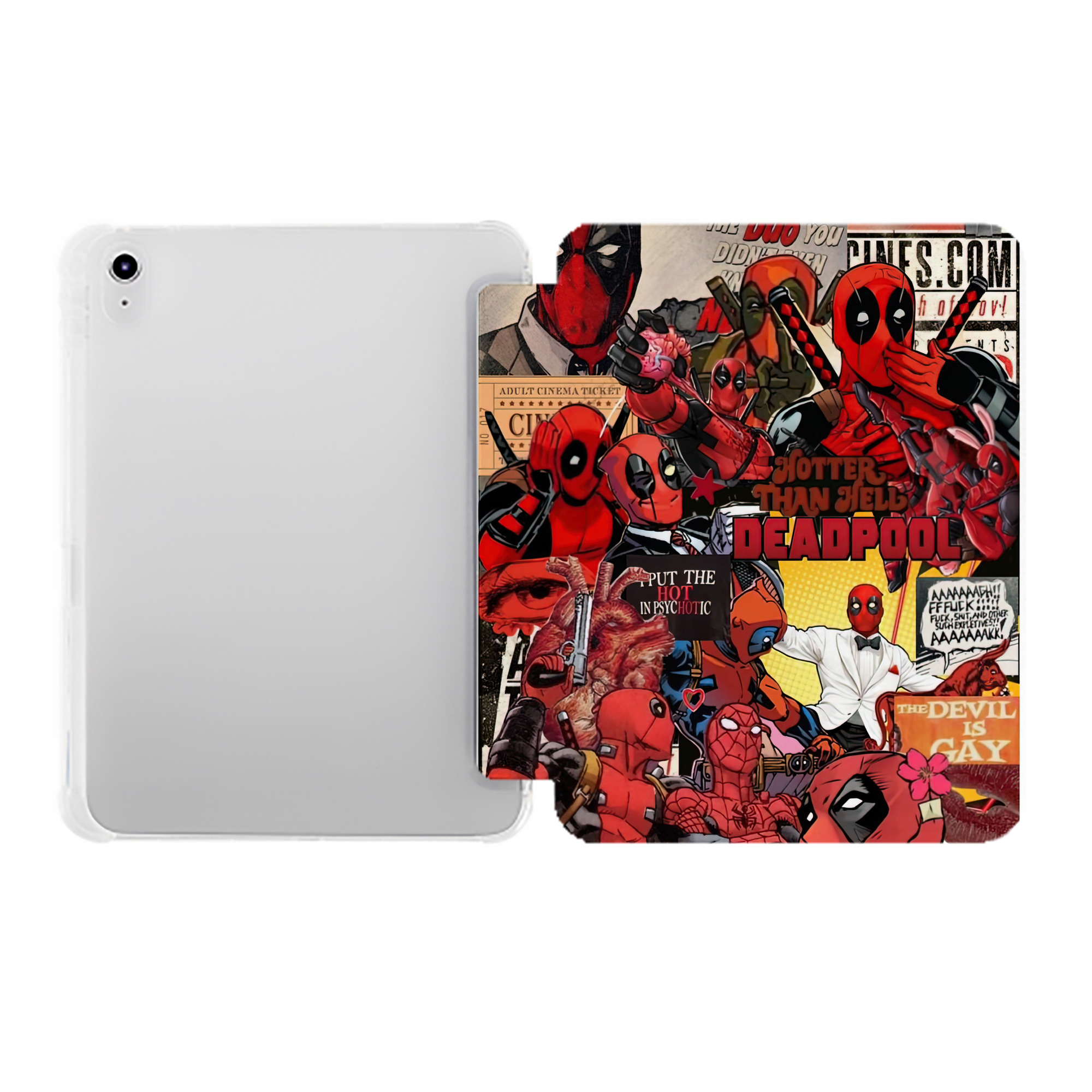 （画像用） Deadpool デッドプール IPad ケース ペン収納付き 三つ折りスタンド PUレザー×シリコン 対応機種9.5/10.5/10.9インチ